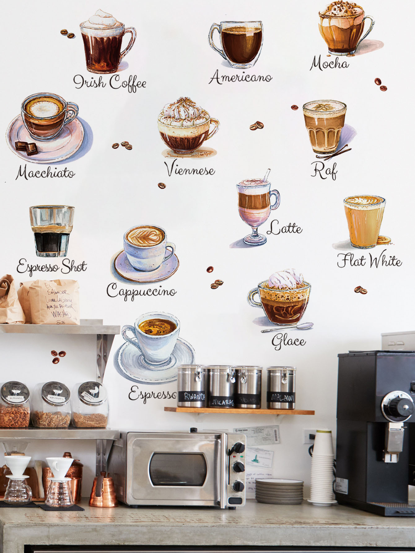 Pvc Panel Background - Kaffeetassen-Wandaufkleber Selbstklebende Café-Küchen-Dekoration PVC-Aufkleber für Zuhause